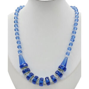 Deco Czech Blue Glass Choker Beaded Necklace Crystal Vintage 1930s Gatsby Green